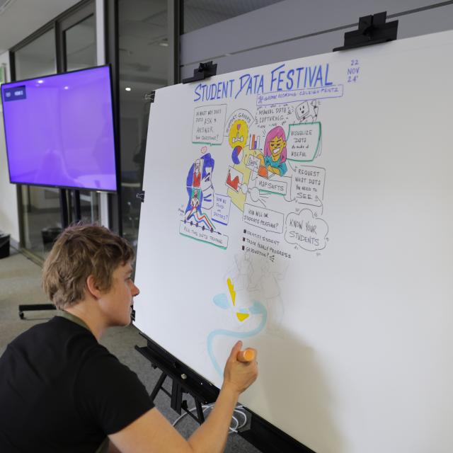 Caileigh Pentz doing a graphic recording of the Student Data Festival